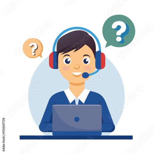 Call center worker answering client inquiry vector illustration 