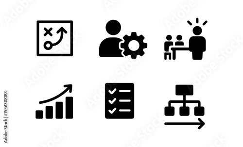 Business strategy and teamwork icons for workflow and productivity