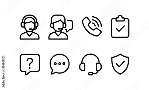 Customer support icons: communication, call center, and help desk symbols