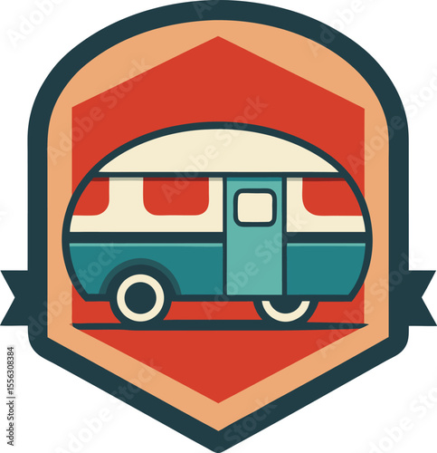 A Vintage Inspired Camping Trailer Badge with a Retro Color Palette