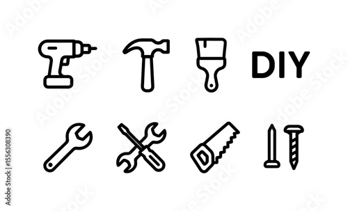 Diy tool icons: hammer, drill, and more for home improvement projects