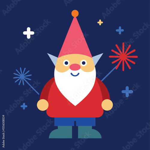 A Cheerful Garden Gnome Celebrating with Sparklers and Confetti