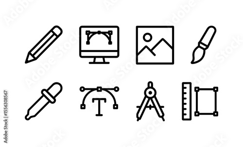 Essential graphic design icons: tools for creativity and digital art