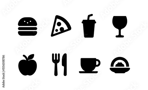 Collection of minimalist food and drink icons for menu design