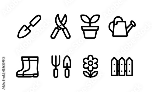 Simple gardening tools icon set for home and commercial garden maintenance
