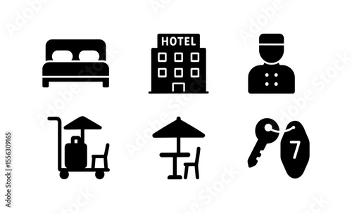 Hotel icon set: modern symbols for accommodation and hospitality services