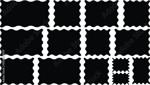 	
Set of black frames with zigzag edge, scallop edge shapes. Rectangular jagged curved box element..vector	
