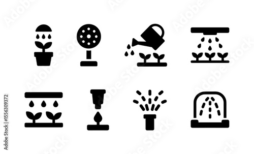 Garden icon set: watering and irrigation symbols for eco-friendly gardening