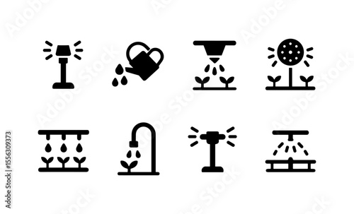 Smart gardening icon set featuring irrigation and plant care symbols