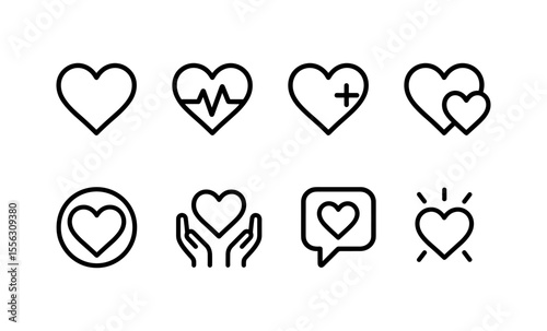 Collection of minimalist heart icons for health and wellness themes