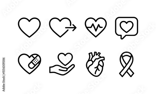 Heart icons: wellness, health, and support symbol collection