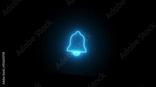 Glowing neon notification bell icon animated on a black background. Neon bell icon. 4kvideo