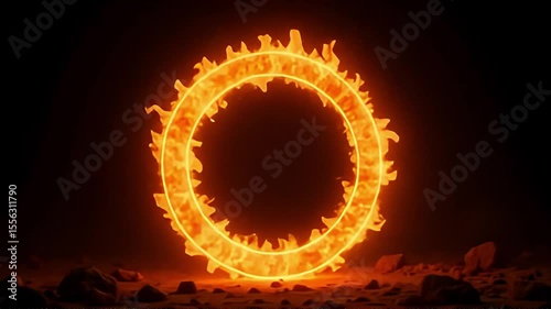 A mesmerizing fiery circle burns intensely against a dark backdrop, offering a portal or gateway effect, suitable for fantasy or science themes.