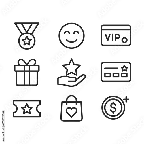 Customer loyalty icons simple minimal vector symbols. Outline symbols. Line design