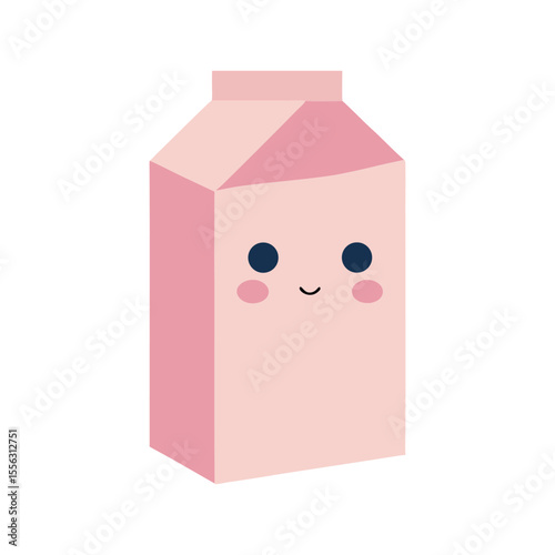 Kawaii milk carton with rosy cheeks and joyful expression Line Art Vector illustration