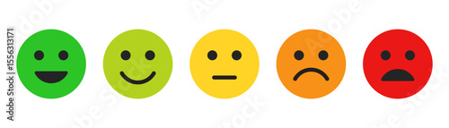 Emoji faces collection. Cartoon symbol, feedback rating emoji icon set. Rating emoji set. Feedback rating scale with emoji faces vector illustration.