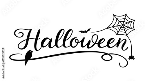 Elegant Halloween Design Spooky Script with Web and Bats