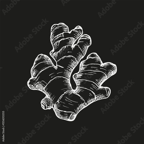 Ginger sketch outline drawing. Botanical illustration for culinary, wellness, garden, and aromatherapy themes. Vector art clipart