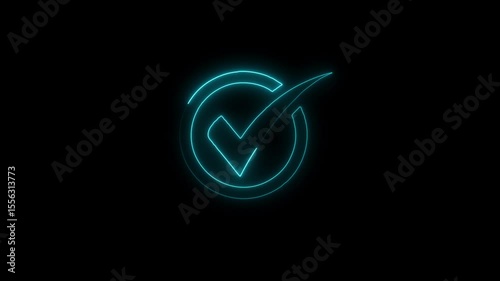 Neon blue Checkmark Animation, Glowing Tick Mark, Light Tick Symbol, Electric Check Sign, Transparent Background with Alpha Channel, Digital Approval Animation