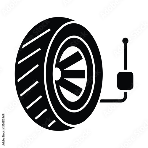 Tire with Valve Stem Icon Black and white