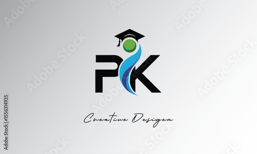 PK Creative Letter Logo with Graduation Cap and Abstract Human – Modern Education and Learning Symbol Design