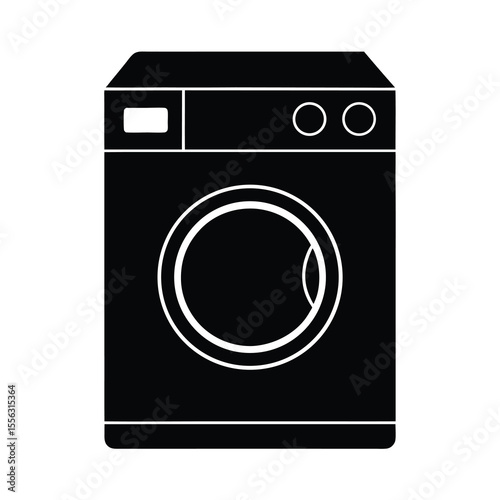 Black Washing Machine Vector Icon.
