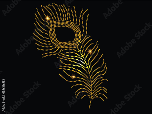 Elegant peacock feather design crafted from golden rhinestones in a radiant gradient style. Perfect for luxury fashion prints, festive embellishments, or glam decorative artwork.