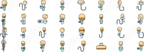 Peripheral venous catheter icons showing various types and connection methods for delivering fluids and medication into patient veins