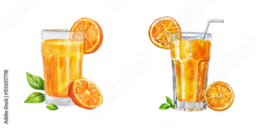 orange juice watercolor vector illustration