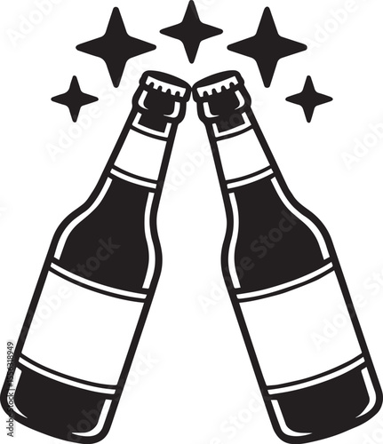 Clinking Beer Bottles Icon for Party and Celebration Toast Vector