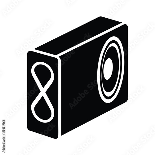 Black and White Action Camera Icon Isometric view