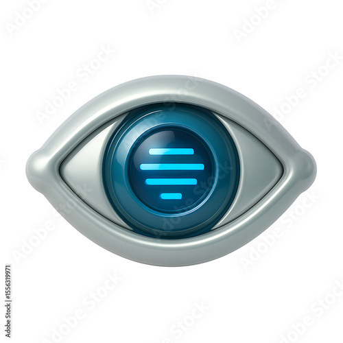 3D Robot Eye Icon with Scanning Lines Futuristic Vision Technology
