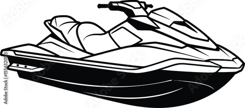 Modern Jet Ski Silhouette: Water Sport, Adventure, and Summer Recreation Graphic