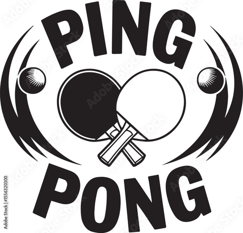 Ping Pong Table Tennis Sport Logo with Paddles and Ball Vector Emblem