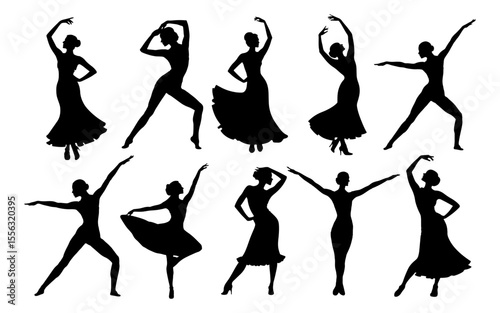 Silhouettes of women in various dance positions