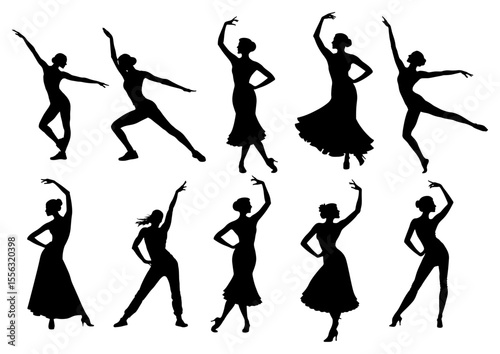 Silhouettes of women in various dance positions
