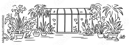 greenhouse with tropical plants and romantic atmosphere