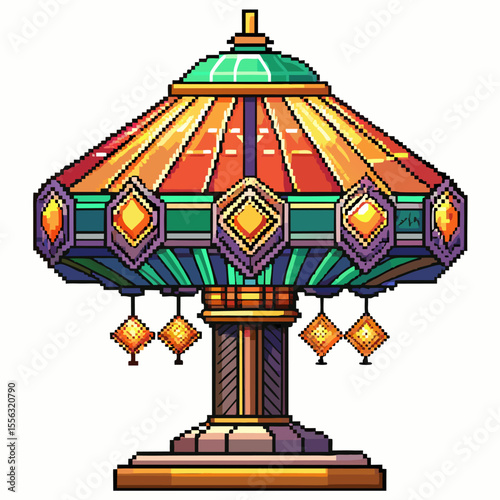 Intricate Pixel Art Vintage Carousel Light with Geometric Patterns