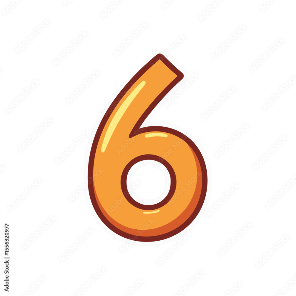 Cheerful orange number six illustration with dark brown outline and light yellow highlights for playful designs Cheerful orange number six illustration with dark brown outline and light yellow highlights for playful designs