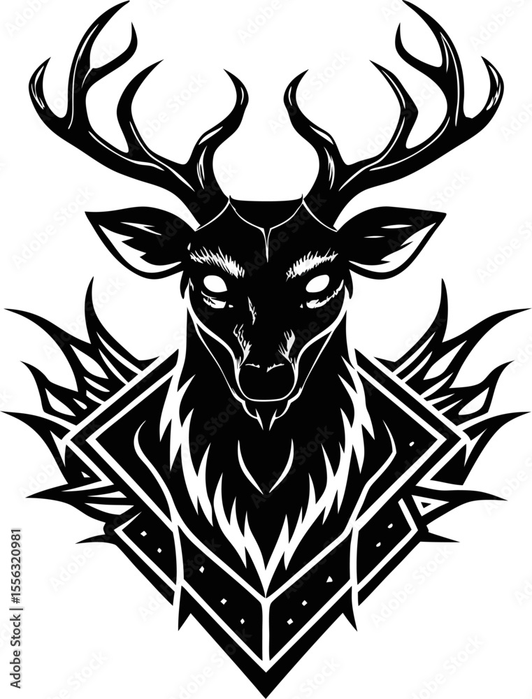 Fototapeta premium A deer with antlers and a skull on its face