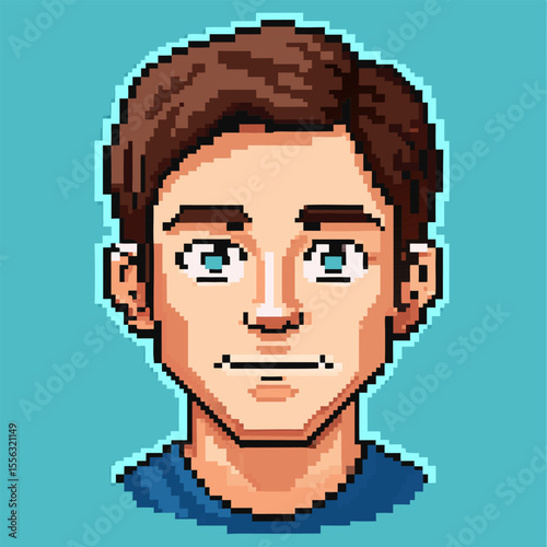 Pixel Art Male Portrait   Retro Style Cartoon Character Illustration