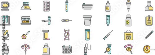 Icons depicting various aspects of artificial insemination and in vitro fertilization, highlighting assisted reproductive technology