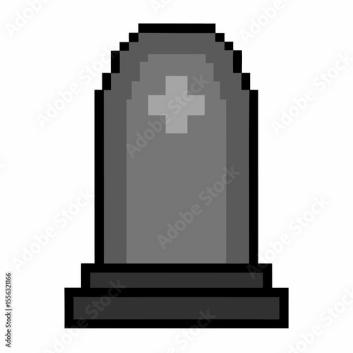 Pixel Art Gravestone with Cross   Retro 8 bit Style Monument Illustration