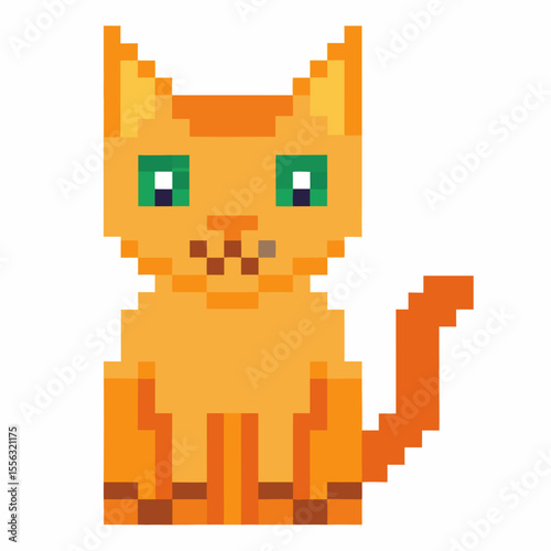 Pixel Art Orange Cat with Green Eyes   Retro Digital Feline Illustration