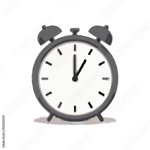 Illustration of a gray alarm clock showing the time one o'clock symbolizing urgency and schedule reminders for morning wake-up calls