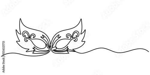 Continuous line drawing of Mardi Gras Carnival mask. One line art. Vector illustration, Masquerade Mask Continuous Line Art Illustration, Carnival Mask Brazilian Drawing, Summer Carnival mask. 