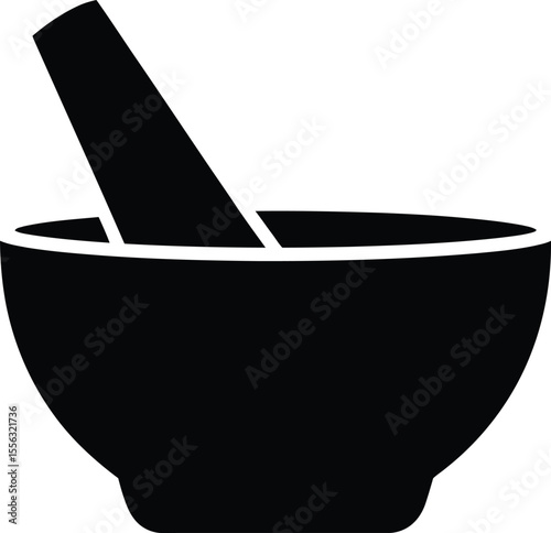 Mortar and Pestle A Simple Illustration of a Classic Kitchen Tool for Grinding and Crushing Spices and Herbs