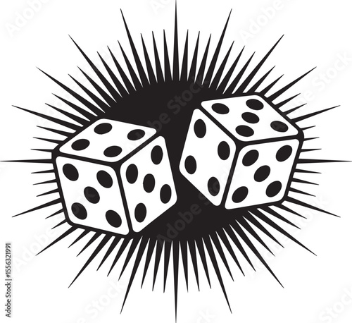 Rolling Dice Vector Illustration in a Retro Tattoo Style for Casino and Gambling