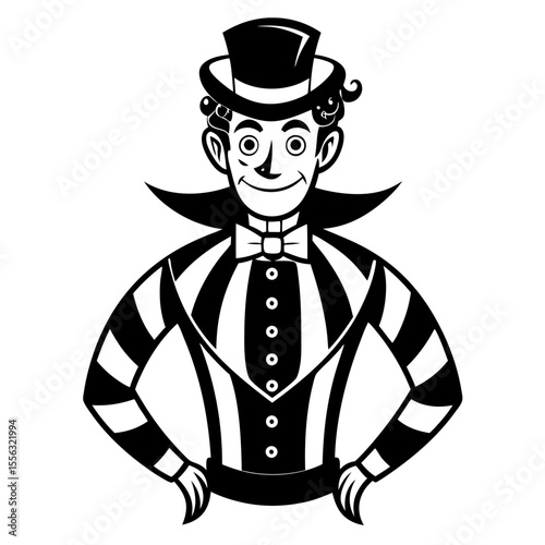 Retro Circus Performer with Top Hat and Striped Outfit Illustration