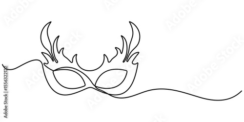 Continuous line drawing of Mardi Gras Carnival mask. One line art. Vector illustration, Masquerade Mask Continuous Line Art Illustration, Carnival Mask Brazilian Drawing, Summer Carnival mask. 